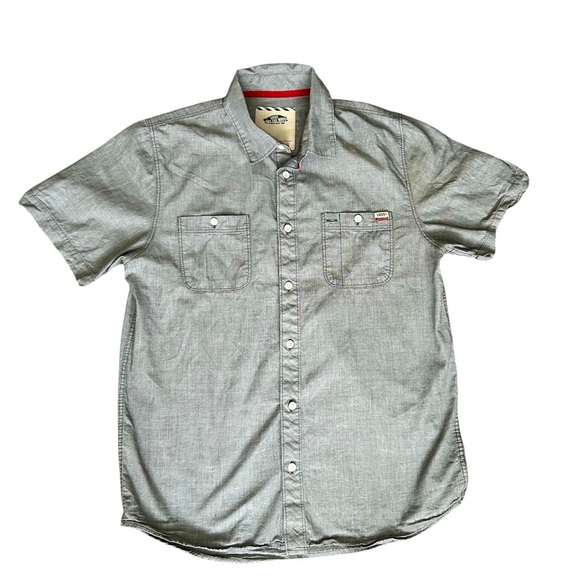 Vans men’s button up short sleeve collared shirt in gray size small adult - Picture 1 of 6